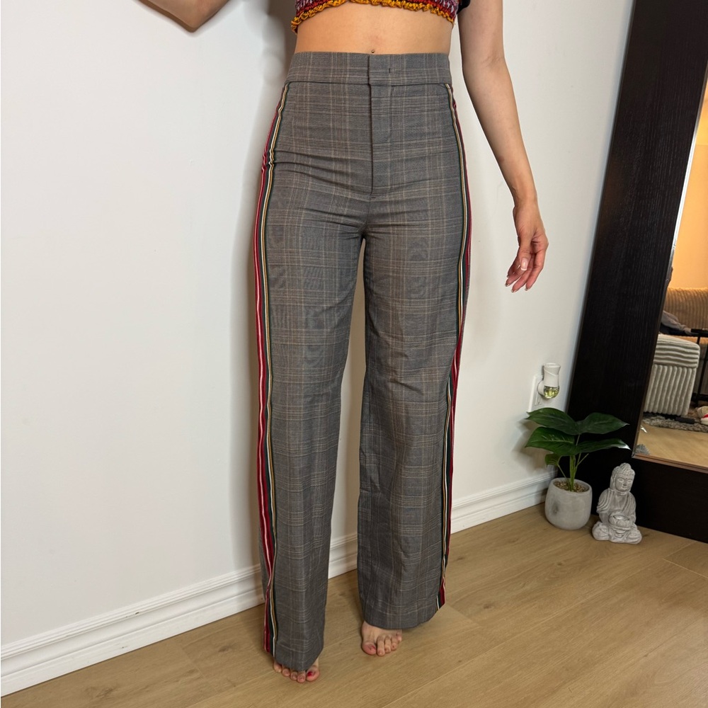 ZARA grey Plaid Women's Pants with Red Stripe
